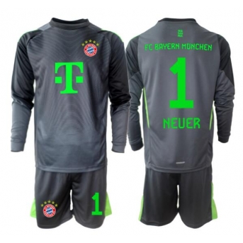 Billige Fotballdrakt Bayern Munich Manuel Neuer #1 Keeper Replika Bortedraktsett Barn 2025-26 Langermet (med bukser)